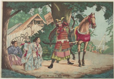 Salida del guerrero Kusunoki en la estación de Sakurai, c. 1880-1899 de Kobayashi Kiyochika